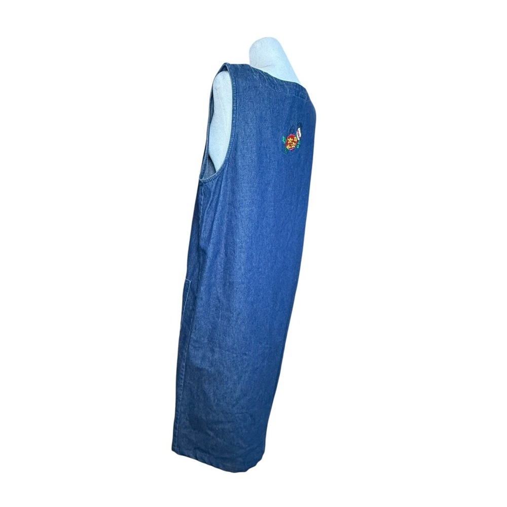 Vintage Christmas Denim Jumper Dress Womens 12 Embroidered Teacher‎ Midi - Picture 8 of 16